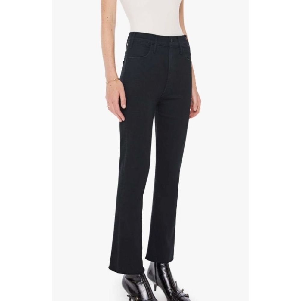 MOTHER Hustler Fray Ankle Jeans Black High Rise Flare Womens 30